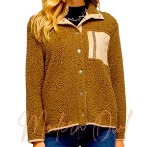 Teddy Bear Jacket with Front Accent Pocket & Trim